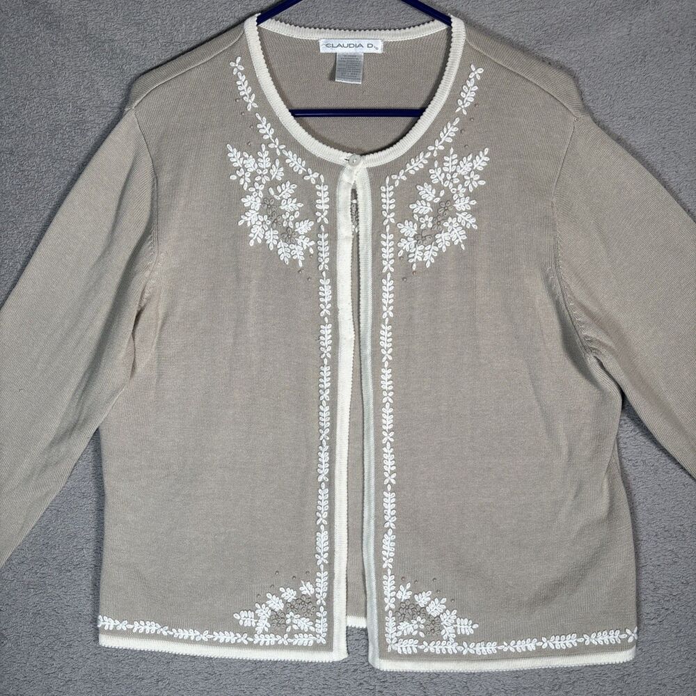 Claudia D. Layered Top Womens Size XL Tan Beige Beaded Cottagecore Teacher Ditsy